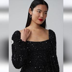 Square Neck Sequin Tinsel Shift Dress